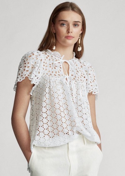 Polo Ralph Lauren Cotton Eyelet Bluse Dame Danmark (BGKIT7924)